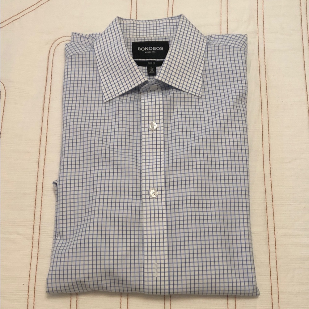 Bonobos Men's White and Blue Grid Dress Shirt